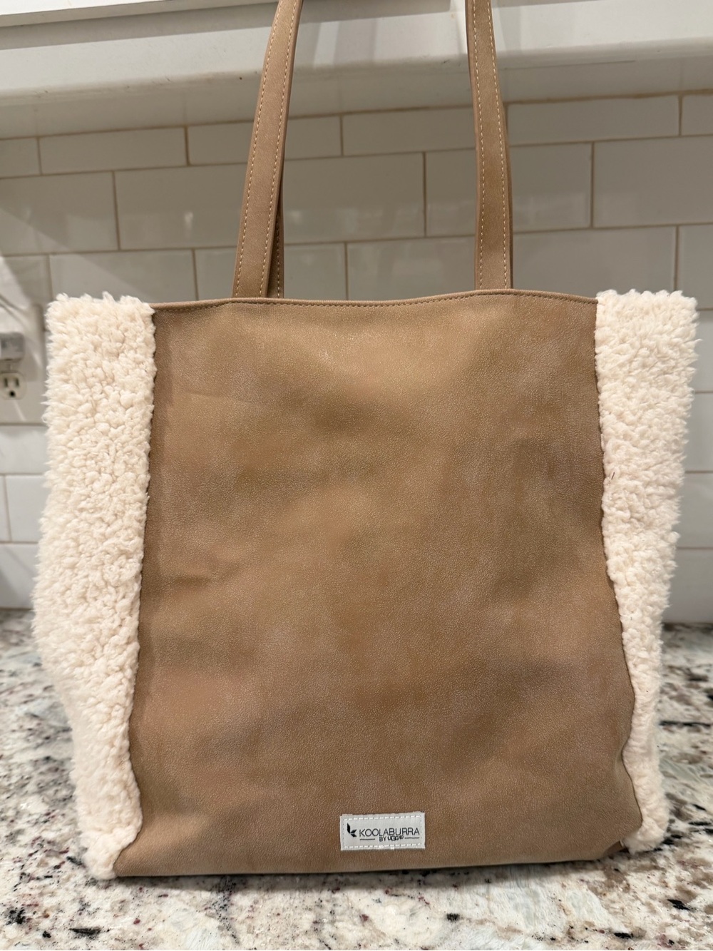 Koolaburra Tan Tote with Cream Shearling Panels